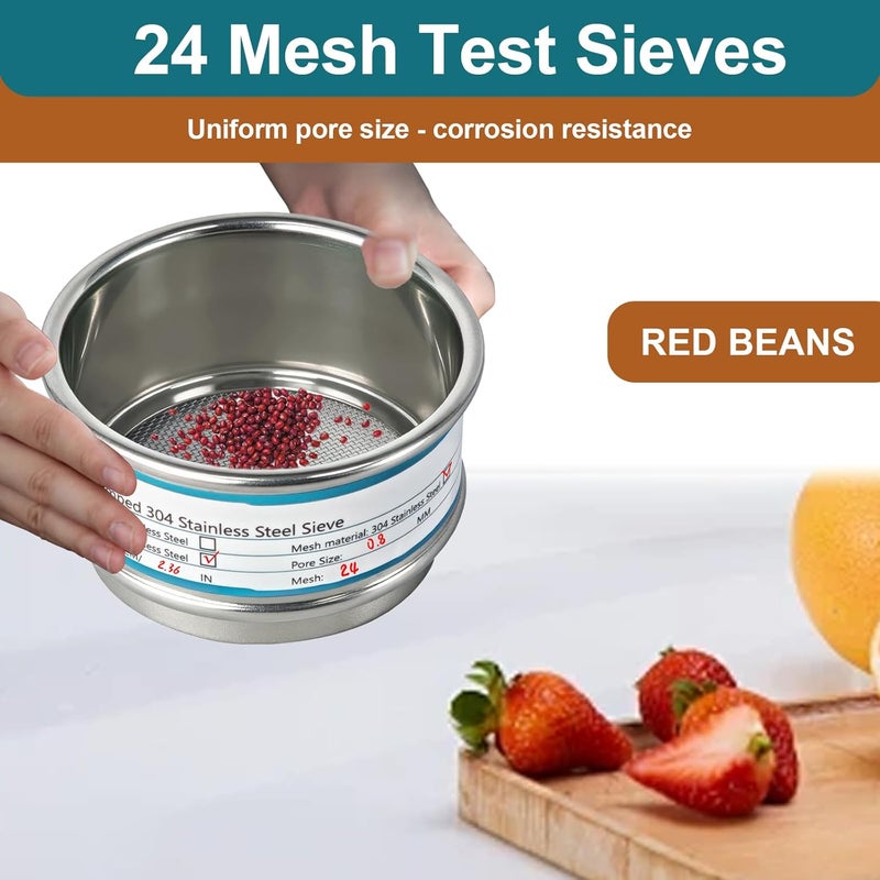 LVDALAB Full 304 Stainless Steel Mesh Sieve Screen, 24 Mesh(0.8mm) Aperture, 2.4inch(6CM) Dia Standard Sample Analysis Test Sieves Sifters Strainer for Industrial Laboratory Homes - Image 4